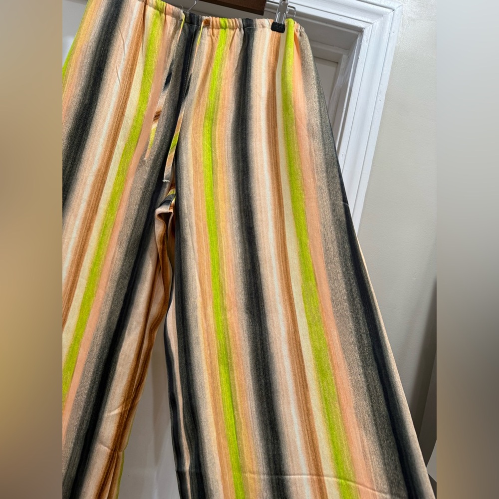 Topshop ASOS Satin Tie-Waist Wide Leg Peachy Striped Pants Size 8-10 - Picture 3 of 14